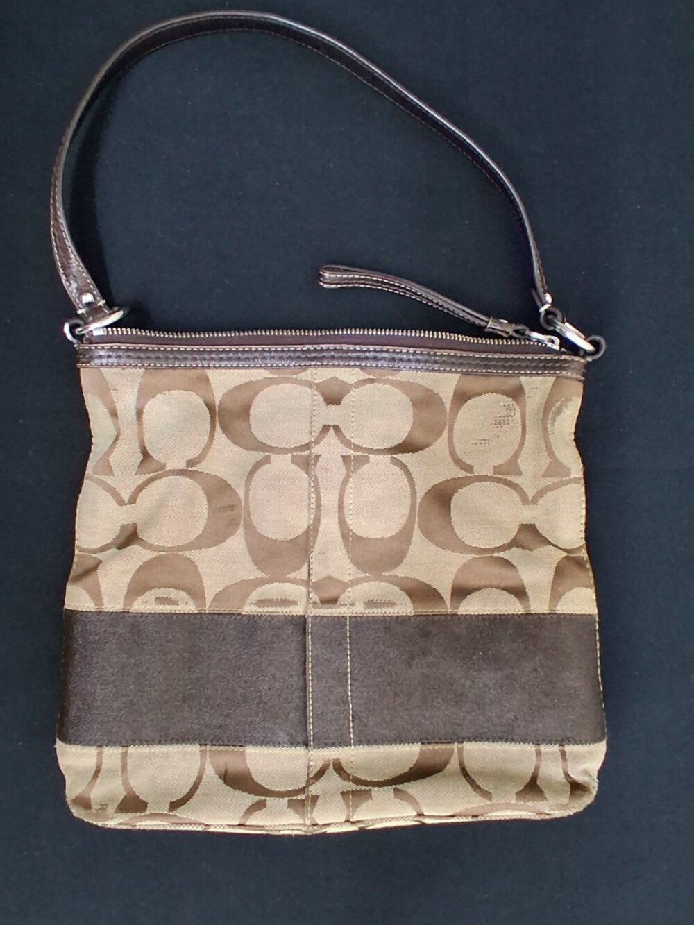 COACH Signature Canvas Brown Stripe Shoulder Bag A1076-F13674